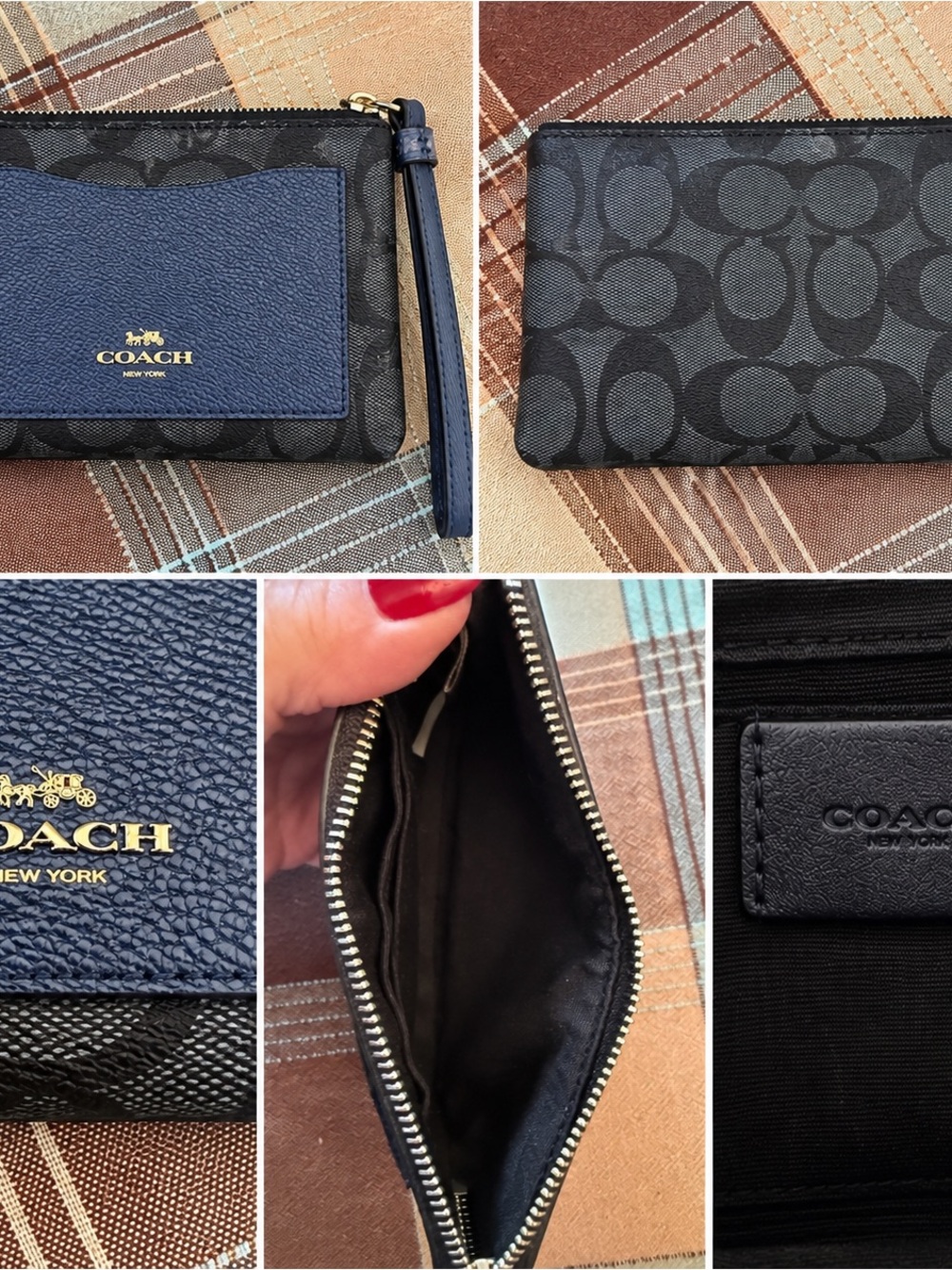 Coach Black and Navy Signature Zip Wristlet